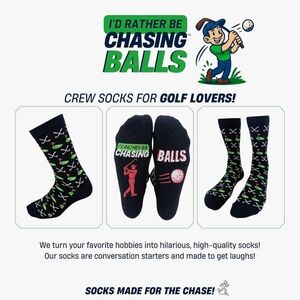 BNWT Men's Novelty Funny Golf Crew Socks - Black/Green Accent
